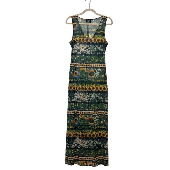 Tripp NYC Mesh Maxi Dress Size L Y2K Forest Fairy Grunge V Neck - Picture 1 of 6